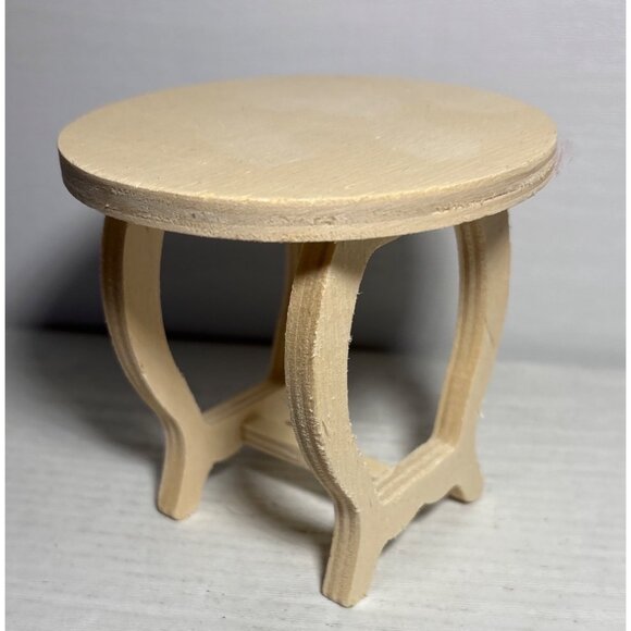 Miniature Wooden Round Table & 4 Chairs Set For Dollhouse Unfinished - Picture 8 of 12